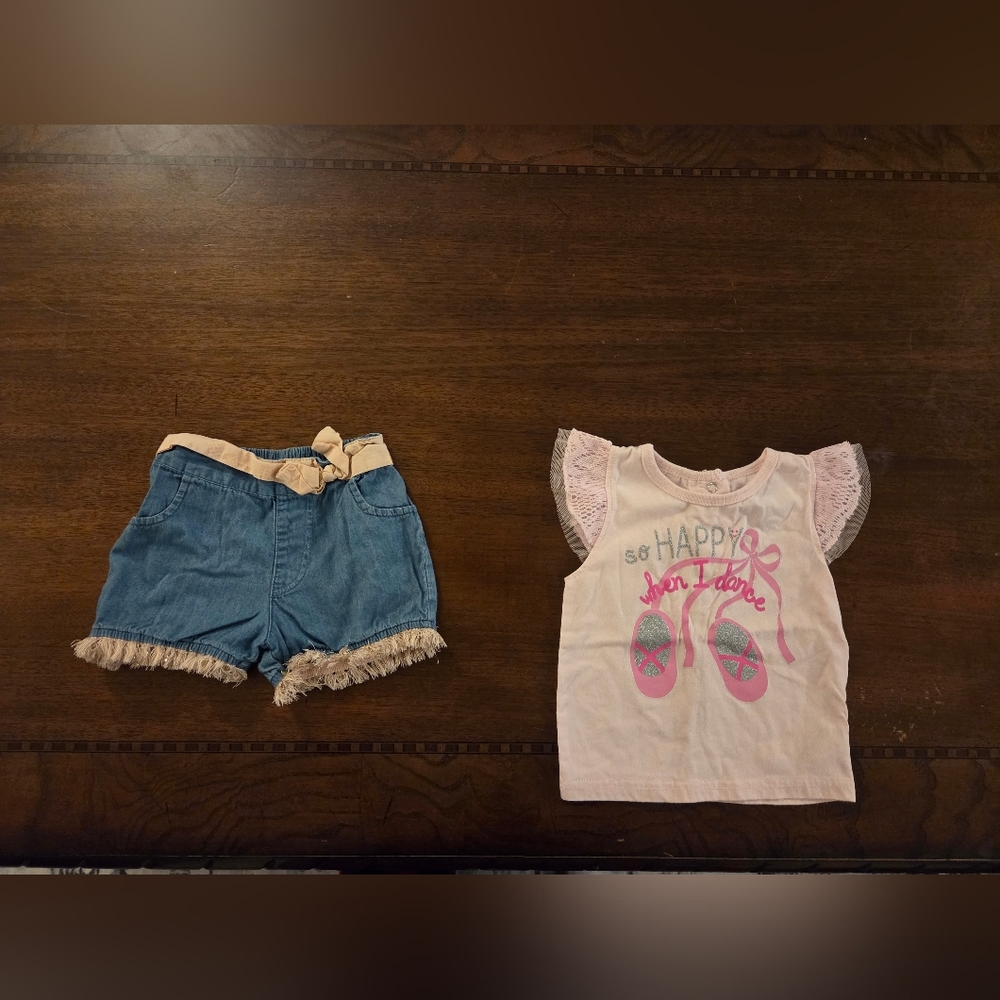 girl 2t shorts pink fringe accent and pink top
